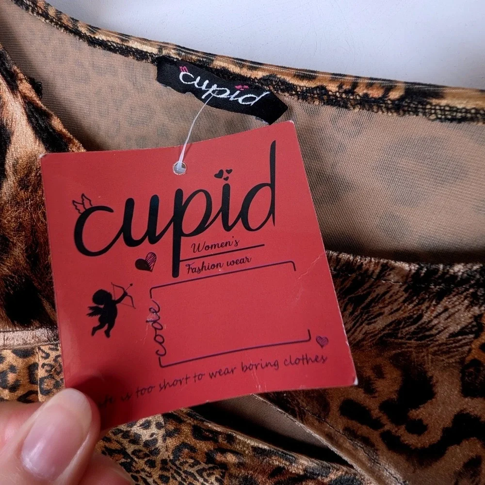 Cupid Vintage Y2K Leopard Print Cutout‎ Long Sleeve Top NWT Brown Animal Print